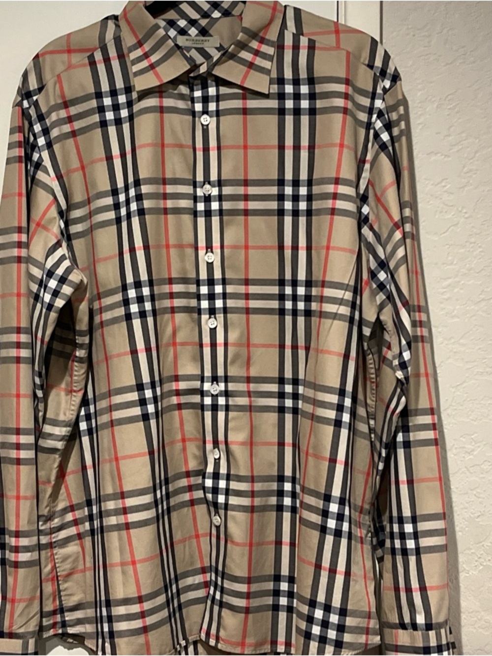 Burberry Brit Beige Plaid Button-Down Shirt with Black and Red Check men’s XXL